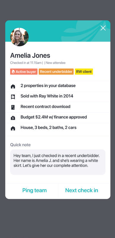 A returning buyer's profile card